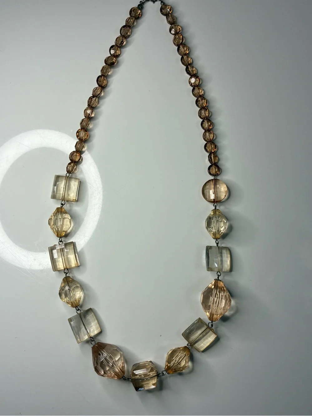 Stunning Retro Statement Necklace Peach & Clear Faceted Acrylic Beaded Necklace